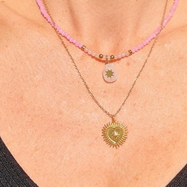 Collier Double Ras de Cou Rose - Quartz