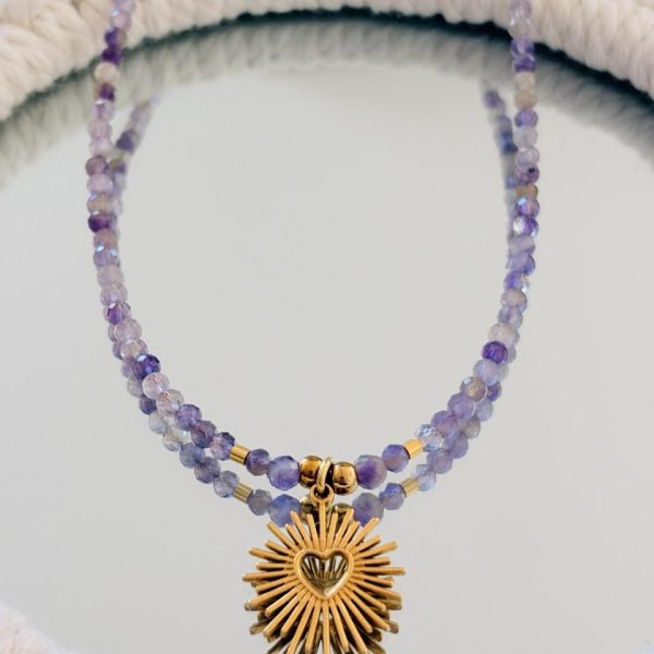 Collier Ras de Cou « Gaia » – Améthyste & Coeur sacré