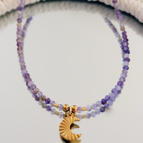 Collier Ras de Cou « Gaia » – Améthyste & Lune