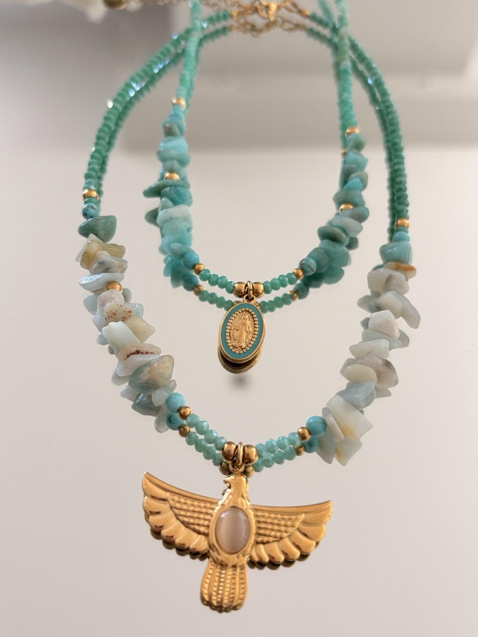 Collier Ras de Cou « Céleste » – Amazonite & Médaille Vierge – Image 4