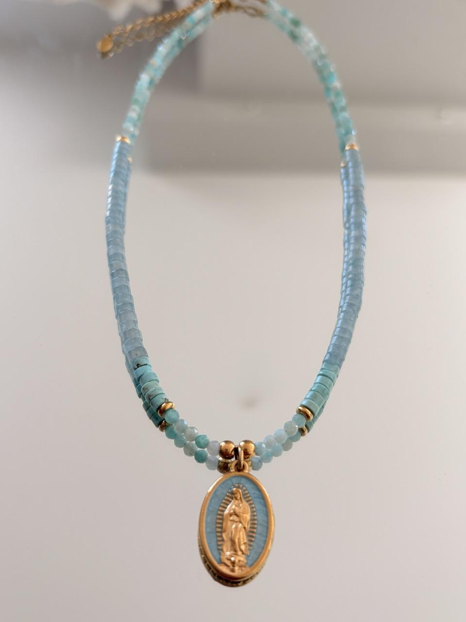 Collier Ras de Cou « Aura » – Amazonite, Aigue-Marine & Notre Dame de Guadalupe – Image 4