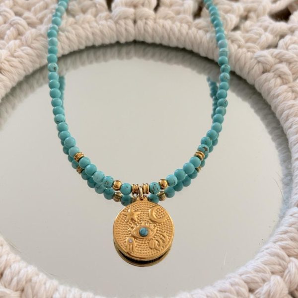 Collier Ras de Cou « Luna » – Turquoise & Constellation