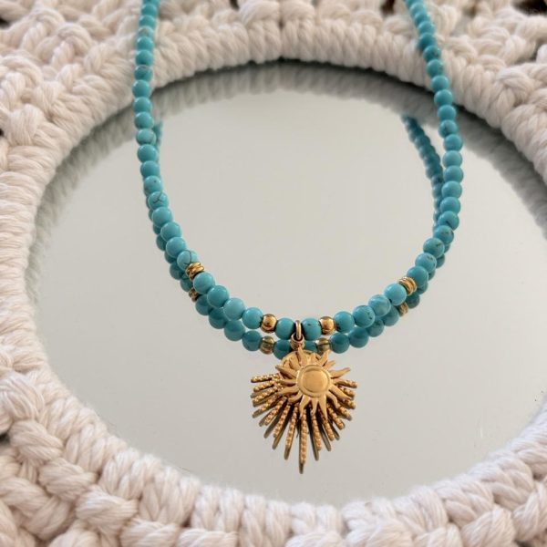 Collier Ras de Cou « Luna » – Turquoise & Soleil