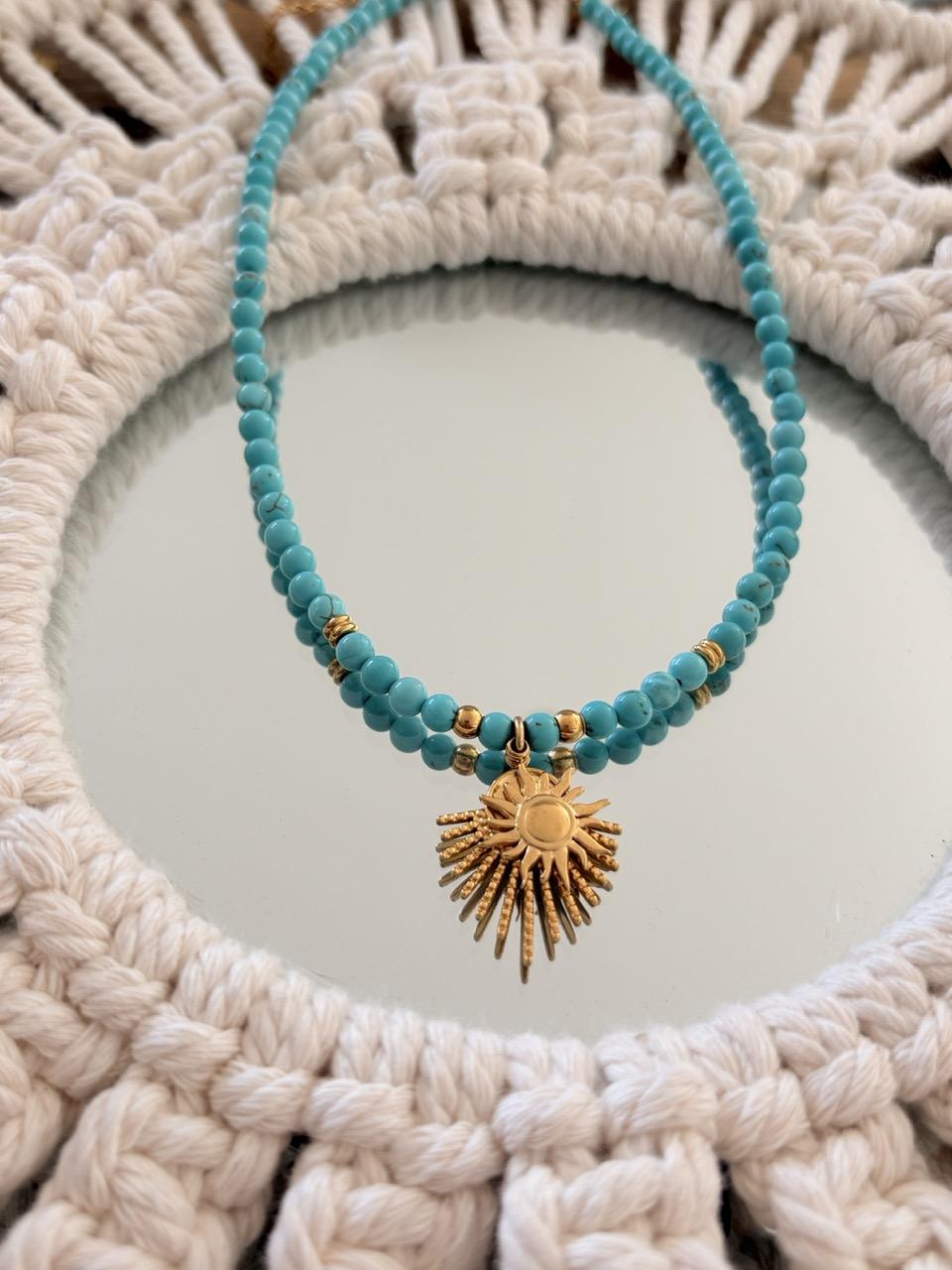 Collier Ras de Cou « Luna » – Turquoise & Soleil