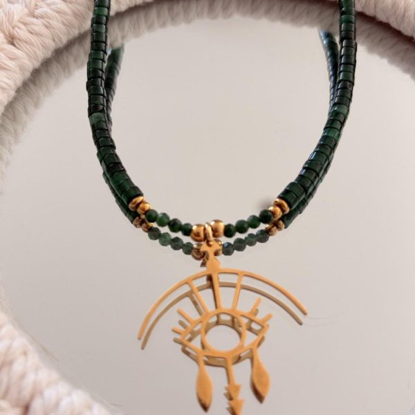 Collier Ras de Cou « Aura » – Malachite & Œil Protecteur