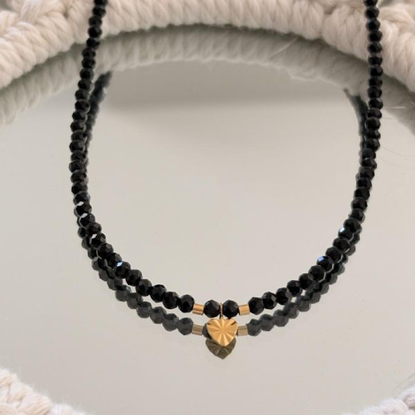Collier Très Ras de Cou « Gaia » – Obsidienne & Mini Cœur