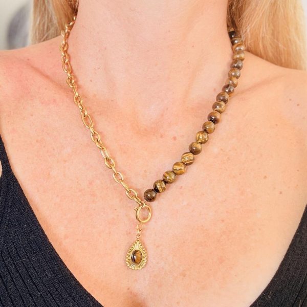 Collier "Grigri Oeil du tigre" Bohème – Pierres & Acier